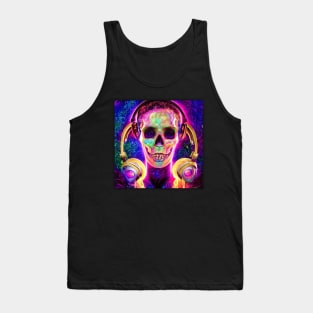 Headphones Skull Listening To Music Tank Top